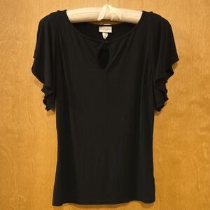 Isaac Mizrahi Black Ruffle Sleeve Keyhole Tee